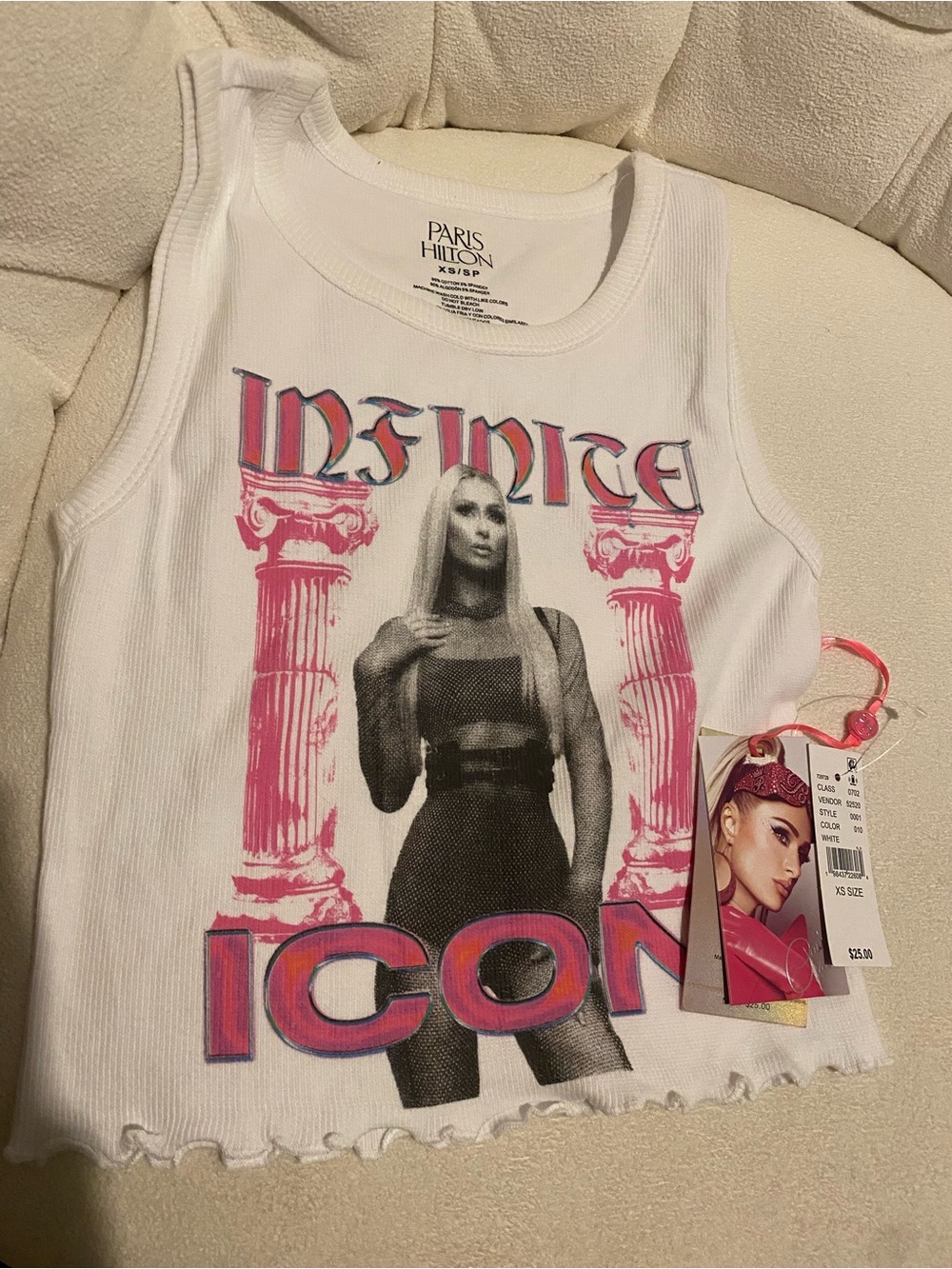 Paris Hilton White Tank with Pink 'ICON' Graphic